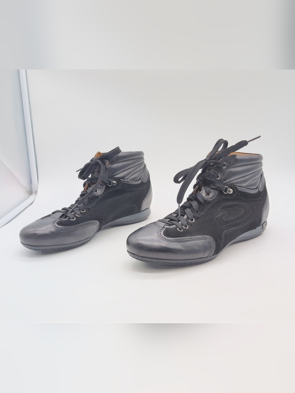 Alberto Guardiani Sz 40 Black High-Top Lace-Up Sneakers 65346 G Logo